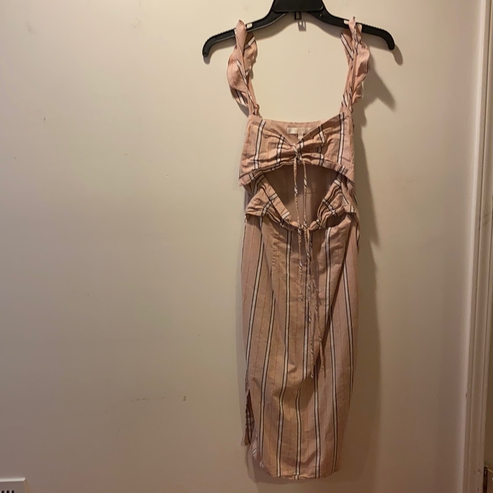 WAYF Pink Midi Dress with tied cutouts